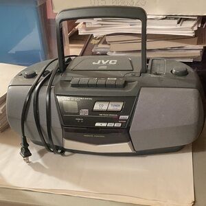 JVC Black and Gray Boombox with CD, Radio, and Cassette